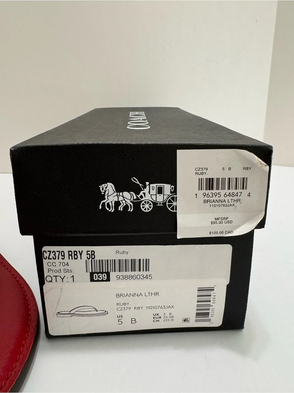 Coach Brianna Ruby Leather Logo Flip Flop Sandals Size 5B CZ379